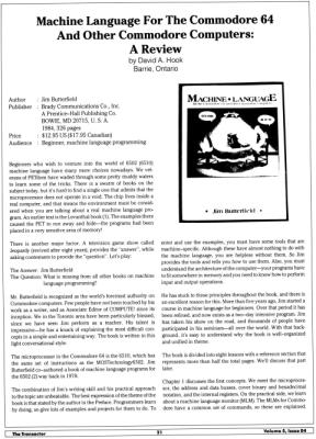 [Machine Language for The Commodore 64 and other Commodore Computers: A Review (1/2)]